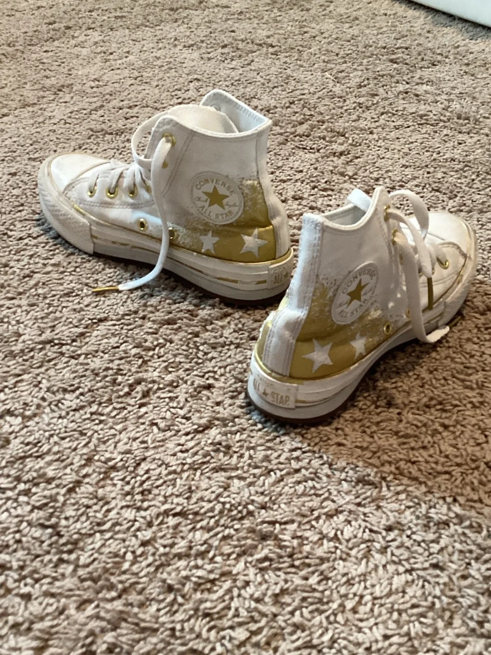 Converse Kids White High-Top Sneakers with Gold Star Details